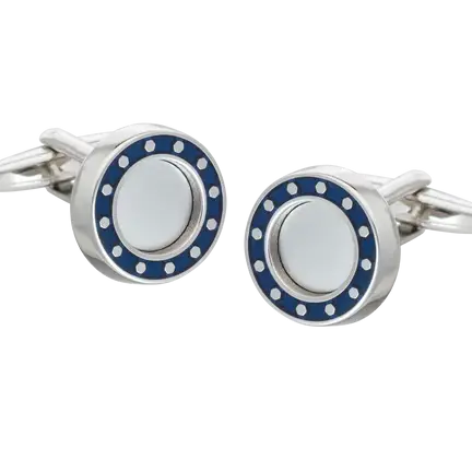 Christakis Athens Round Blue Enamel Metal Dot Cufflinks